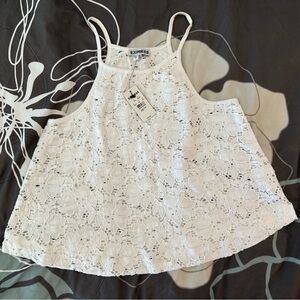 Express crop white floral lace tank size XS